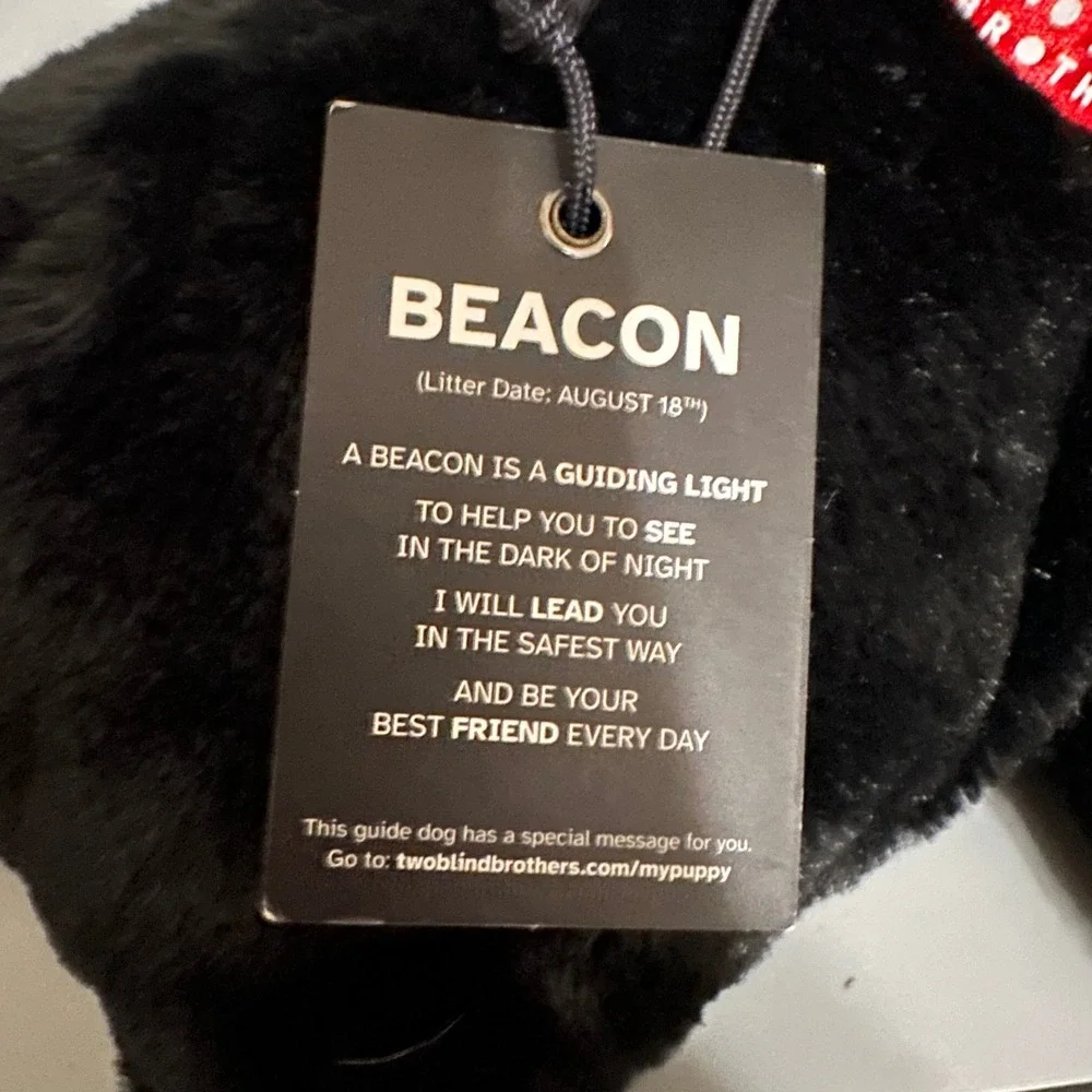 Two Blind Brothers Beacon Black Lab Guide Dog Plush Stuffed Animal NWT